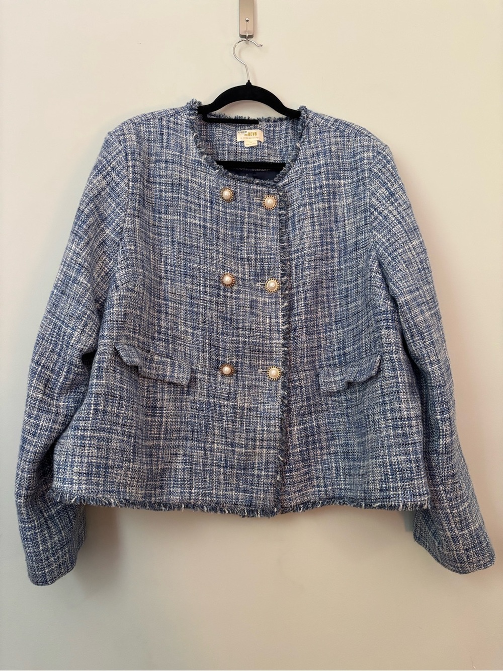 Anthropologie Maeve Blue Tweed Double-Breasted Blazer jacket - Plus Size 24W